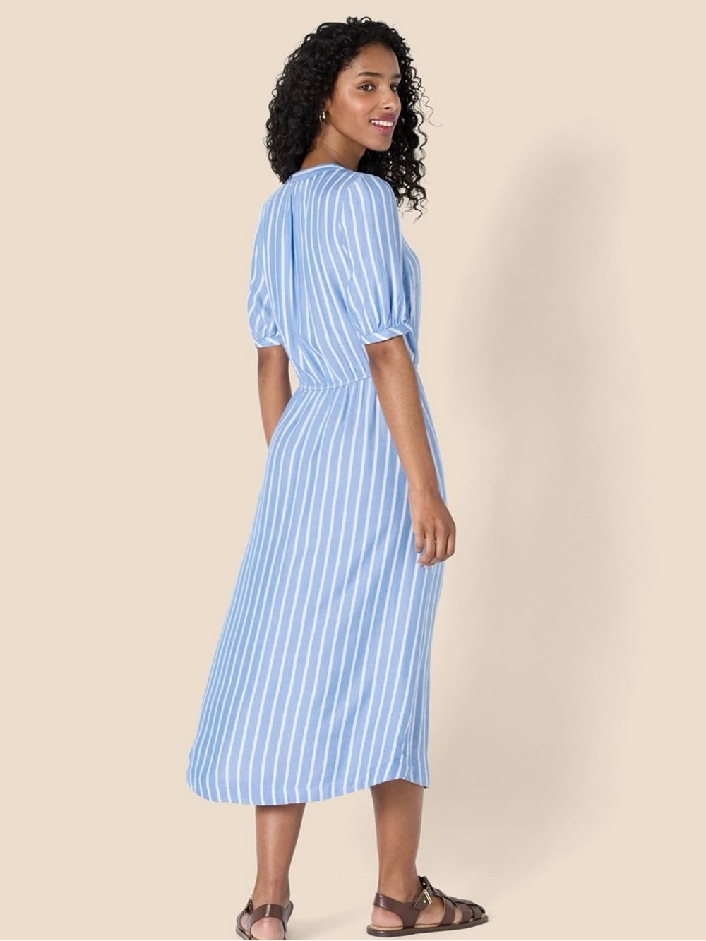 Amazon Essentials Blue and White Striped Button-Front Midi Dress - Picture 3 of 5